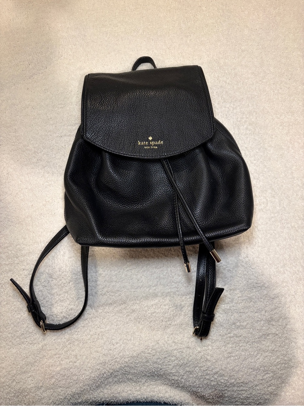 kate spade Black Pebbled Leather Drawstring Backpack